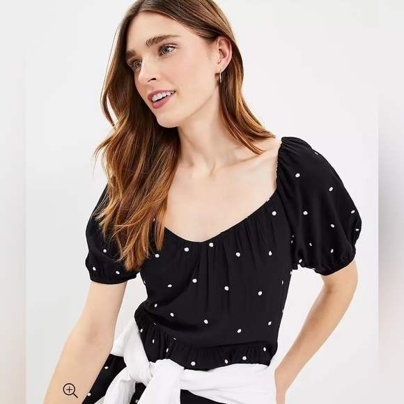 LOFT Puff Sleeve Embroidered Polka Dot Tiered Swing Dress Size Medium - Picture 3 of 10